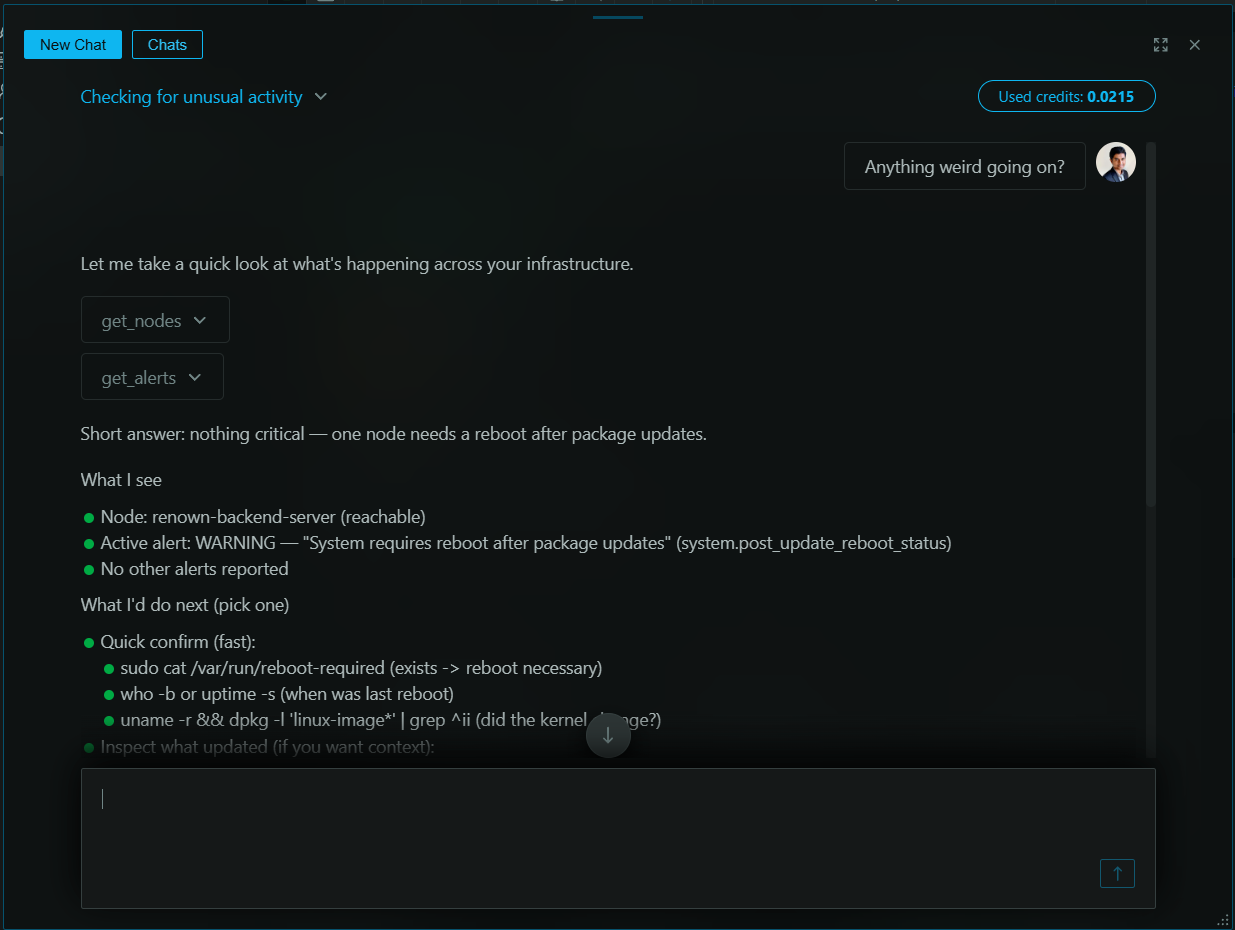 The new Real-Time Conversations interface in Netdata Cloud, showing a history of conversations.