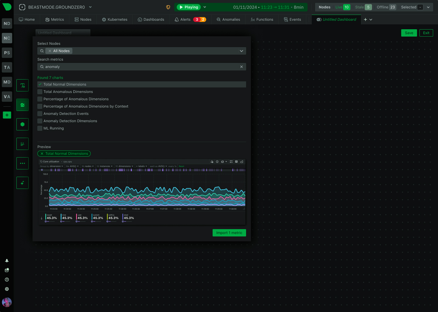 Netdata UI dashboard creation and customization
